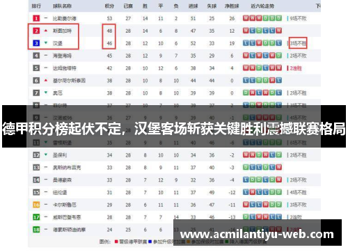 德甲积分榜起伏不定，汉堡客场斩获关键胜利震撼联赛格局